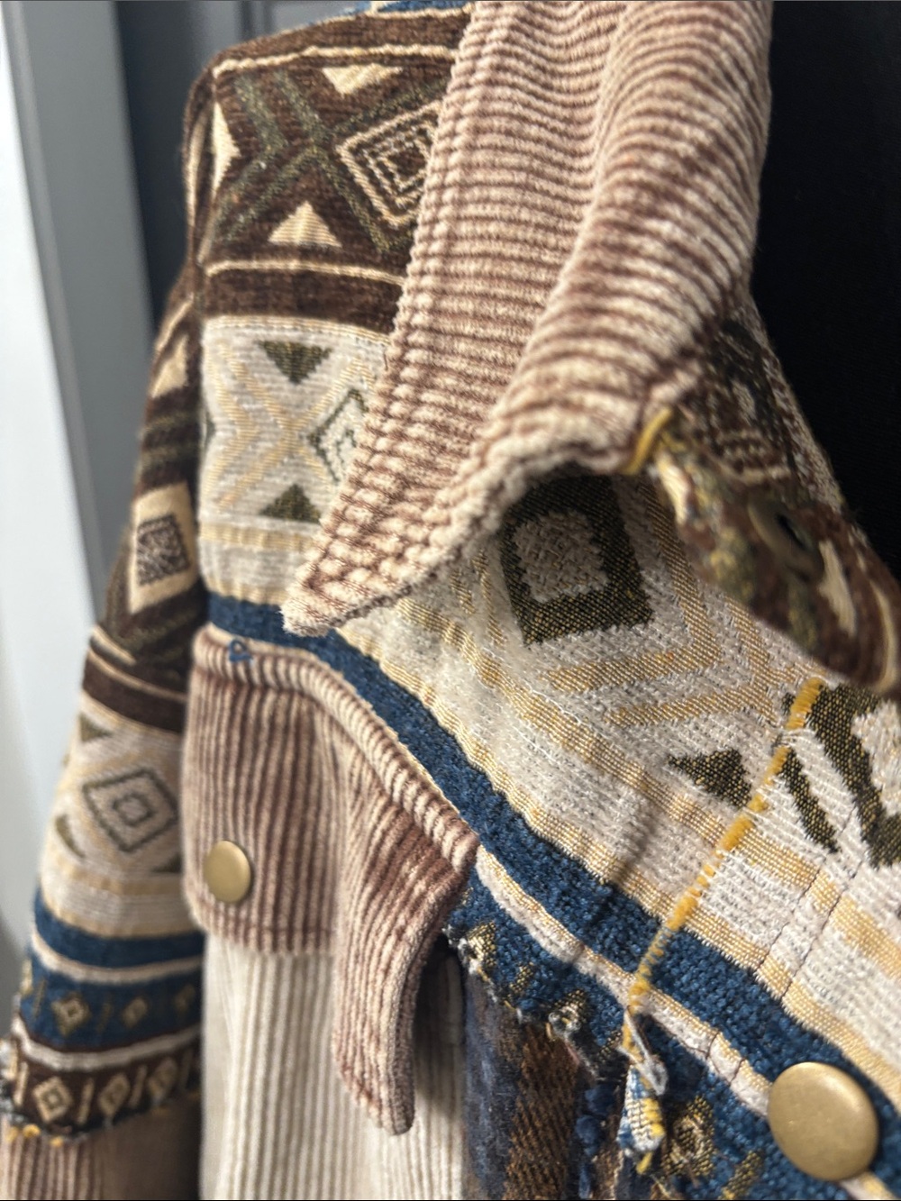 Boho Patchwork Corduroy Jacket - Brown Multi - Picture 2 of 11